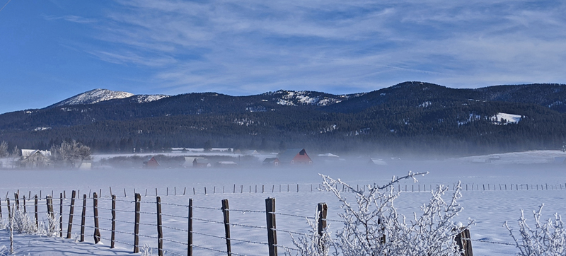 fence, buildings, mountains