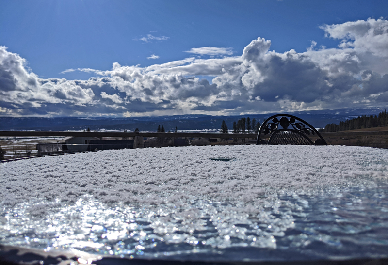 snow on table, clouds