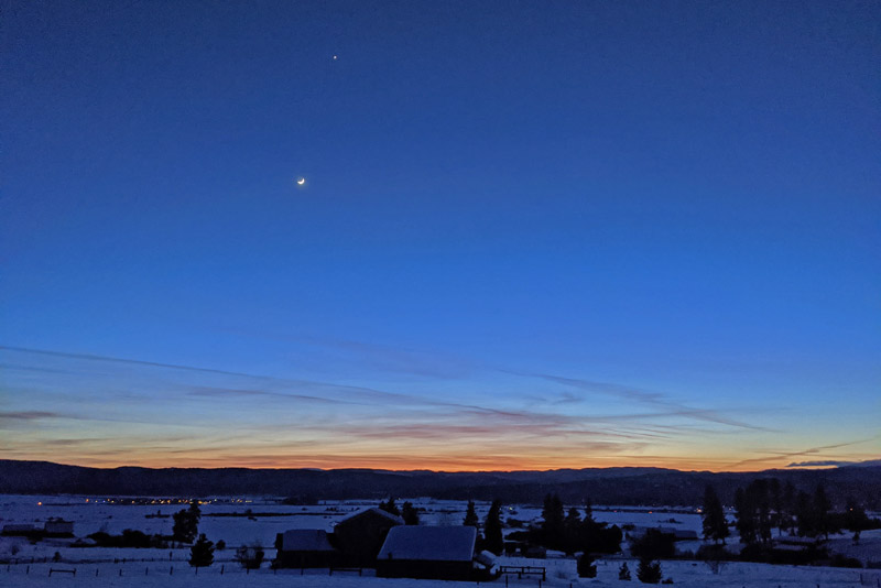 The moon and Venus at sunset