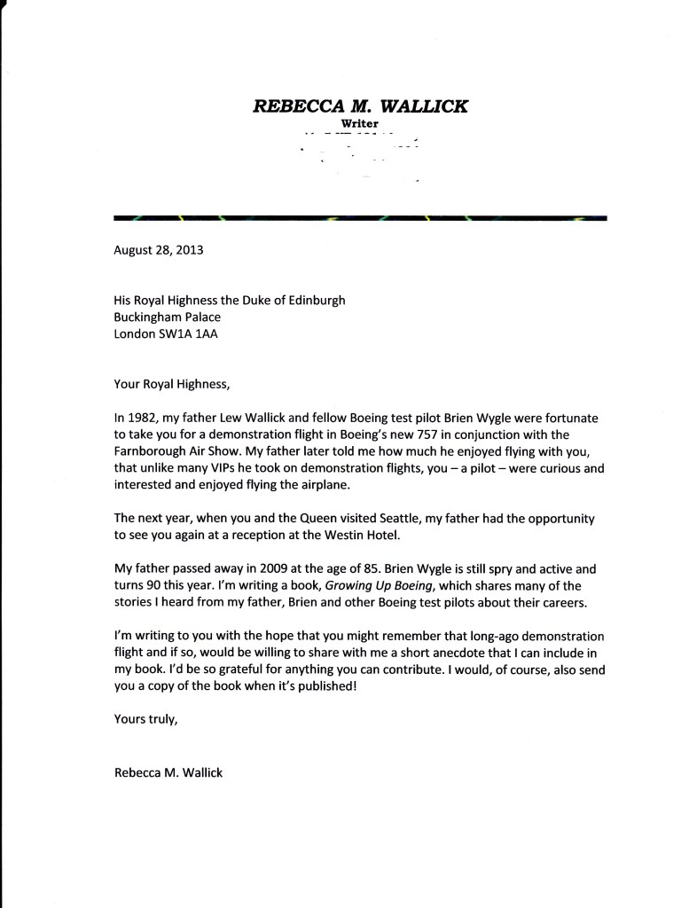 Letter to Prince Philip dated August 28, 2013.