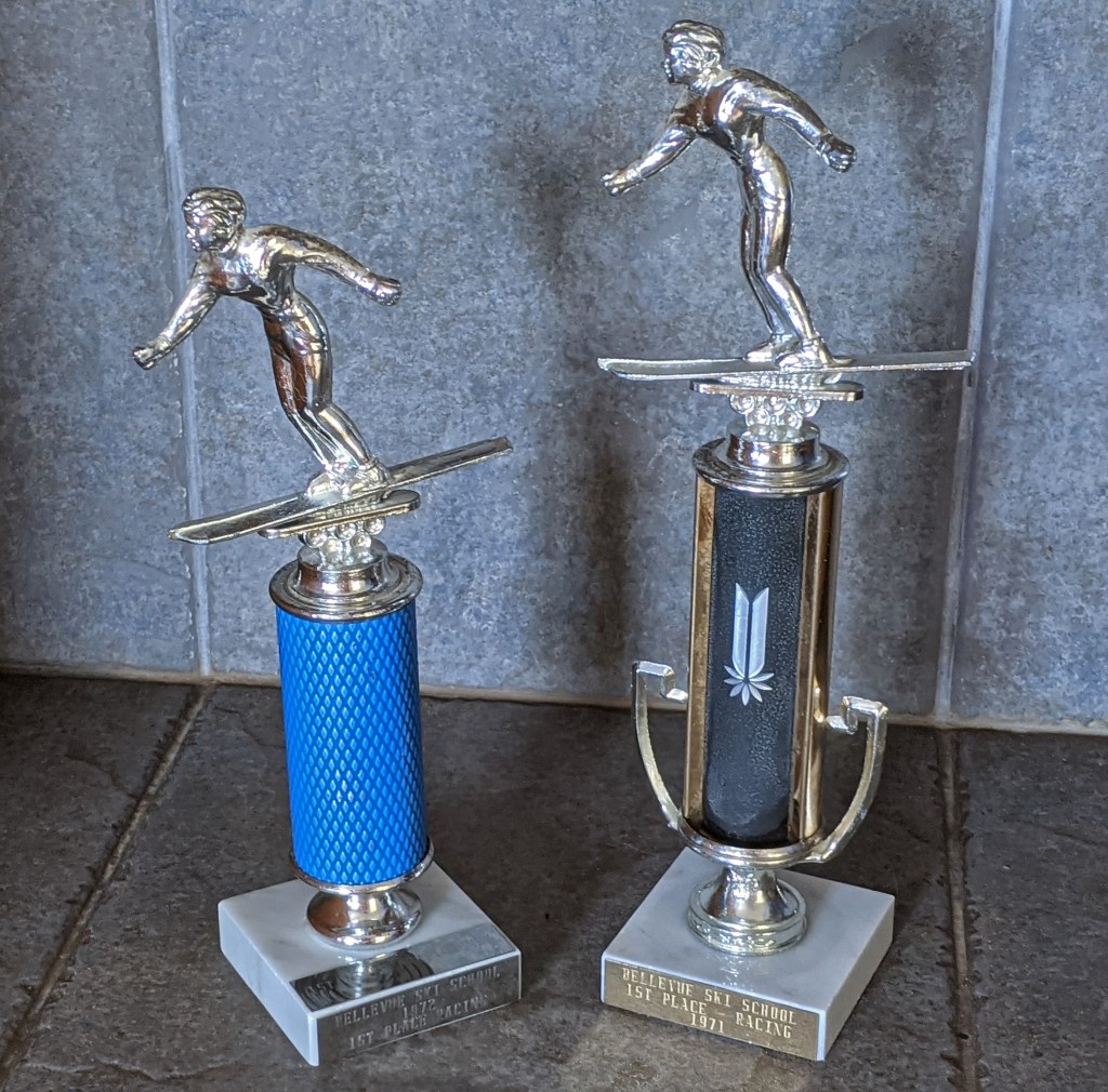 Downhill ski racing trophies 1971 and 1972.