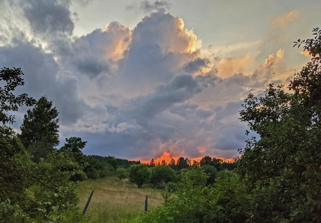 Sunset and storm clouds.